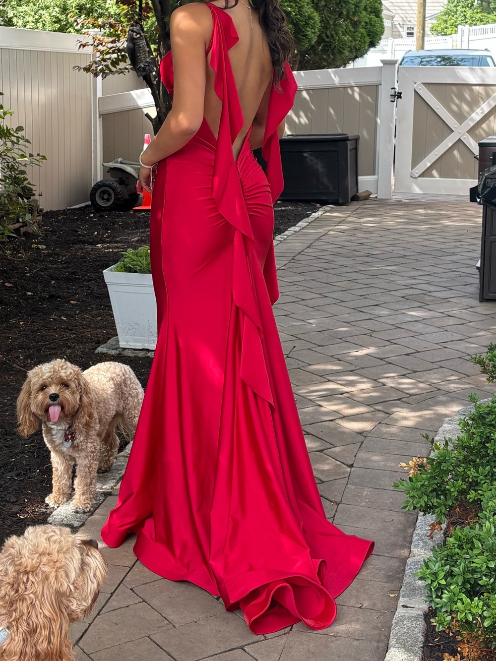 Jessica Angel Backless Red Ruffle-Detail Dress
